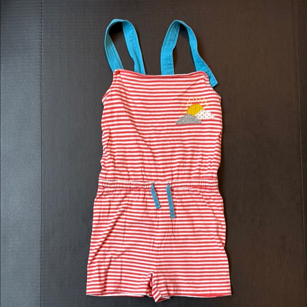 Mini Boden Striped Romper with Blue Accents